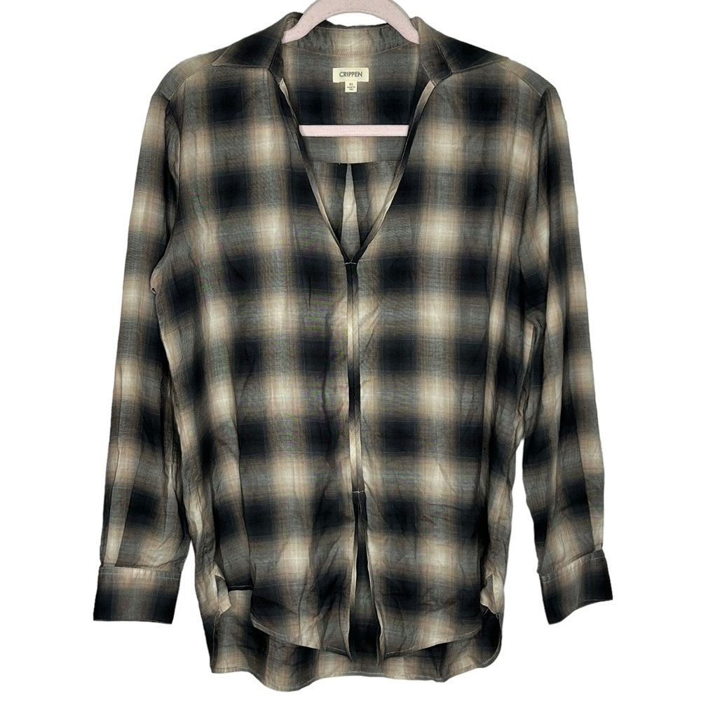 Crippen Plaid High Low Button Down Long Sleeve T-Shirt